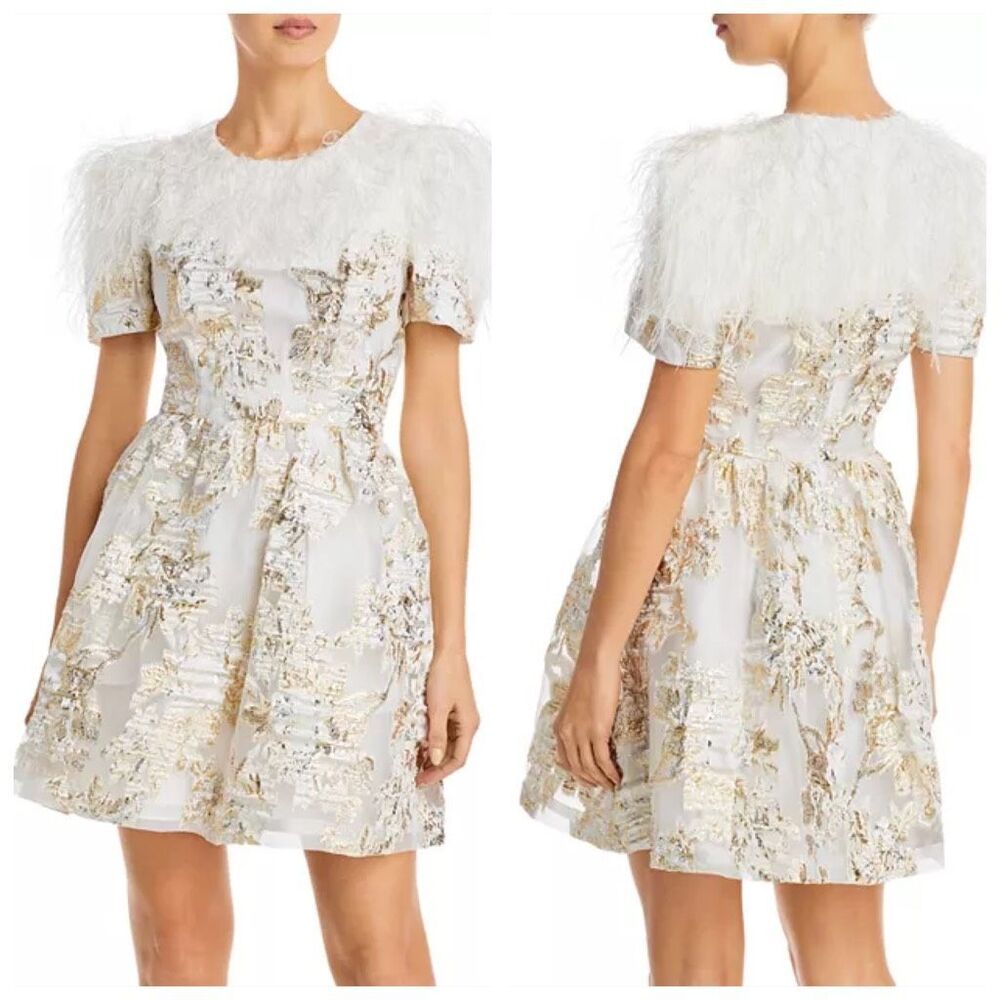 Black Halo White and Gold Mini Dress